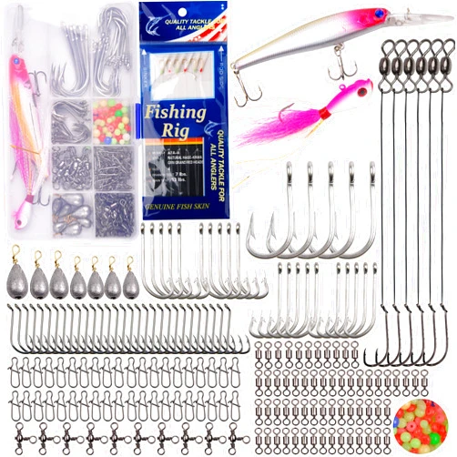 AGOOL 226pcs Saltwater Fishing Tackle Kit with Tackle Box - Saltwater Fishing Lures Fishing Rigs Bucktail Jig Fishing Hooks Fishing Weights Swivel Snap Beads Various Fishing Accessories
