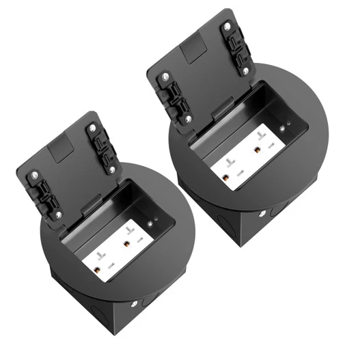 Vagueior Recessed Floor Electrical Outlet Kit, Circular Hidden Duplex 20A Tamper-Resistant Receptacle Outlet ，Waterproof Electrical Outlet Covcer Box, ETL Certified,Black（2 Pack