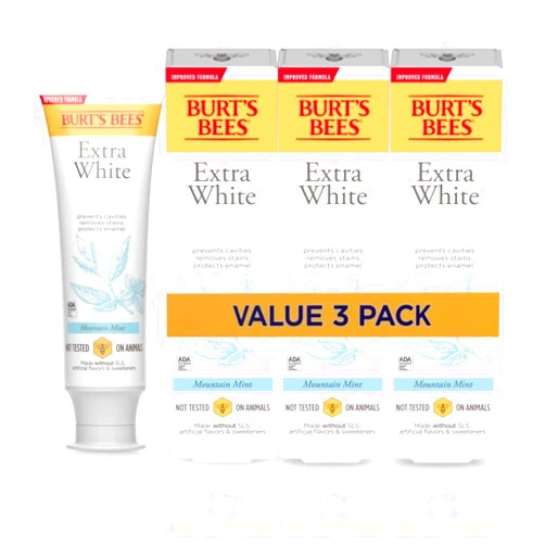 Burt's Bees Extra White Toothpaste, Fluoride Toothpaste, Natural Flavor, Mountain Mint, 4.7 oz, Pack of 3