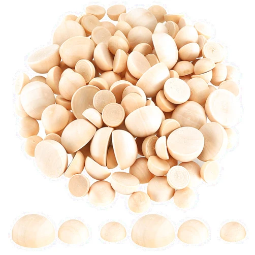 Bnnrjia 200 Pcs Half Wooden Beads, Unfinished Natural Split Wood Balls, 12mm/15mm/20mm Small Half Round Decorative Wooden Craft Beads Balls for Paint DIY Craft Kids Arts Toy Home Party Decoration