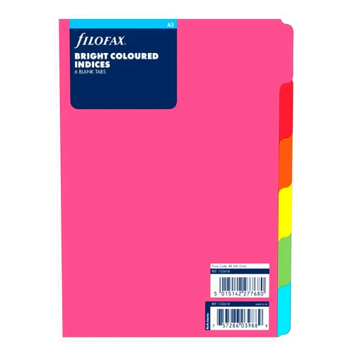 Filofax B1326186, 6-tab index Organizer Refill, A5 Size, Bright colors, Blank (B132618)