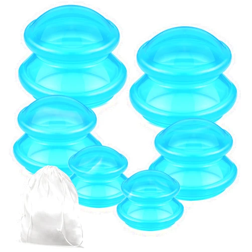 TrelaCo 6 Pcs Cupping Therapy Set Silicone Cupping Therapy 3 Sizes Cupping Therapy Studio and Household Silicone Cupping Set Chinese Massage Cups for Cellulite Joint Pain Muscle Pain (Clear Blue)