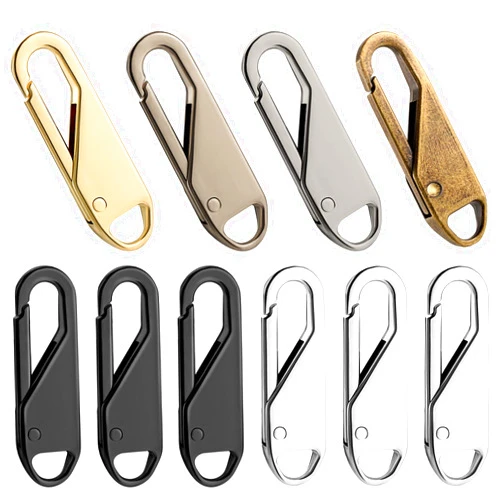 WILLBOND 10 Pieces Zipper Pull Replacement Zipper Repair Kit Zipper Slider Pull Tab Universal Zipper Fixer Metal Zipper Head (Black, Silver, Gun-Black, Platinum, Light Gold, Bronze)