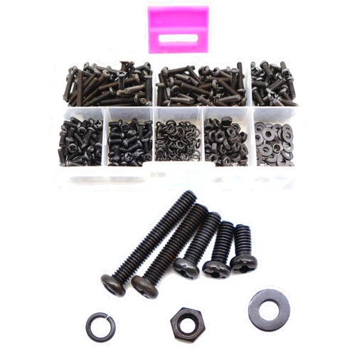 binifiMux 800pcs M3 Pan Head Phillips Machine Screws Nuts Washers Assortment Kit, Carbon Steel, Black Oxide Finish, M3 x 4mm/ 6mm/ 8mm/10mm/ 12mm/ 16mm/ 20mm