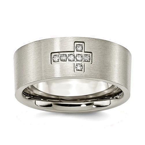 Avariah Diamonds Avariah Chisel Titanium Brushed 1/15 Carat Diamond Cross 8mm Flat Band - Ring Size 10.0