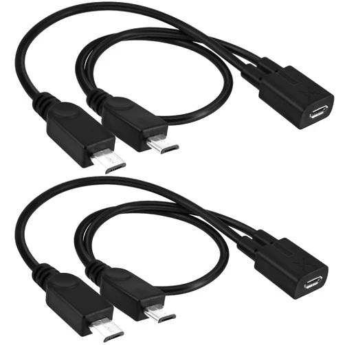 BERANMEY Micro USB 1 to 2 Splitter Cord, 2 Pack 0.3m/12inch Micro USB Female to Dual Micro USB Male Splitter Extension Charging Adapter Charge Cable
