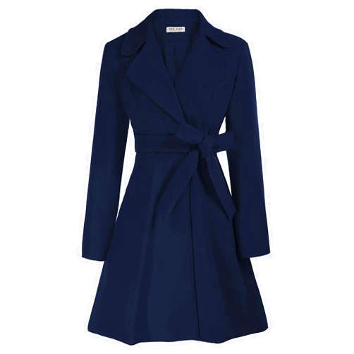 Kate Kasin Women A Line Peacoat Dress Coat Belted Notch Lapel Overcoat Fall Winter Trench Coats