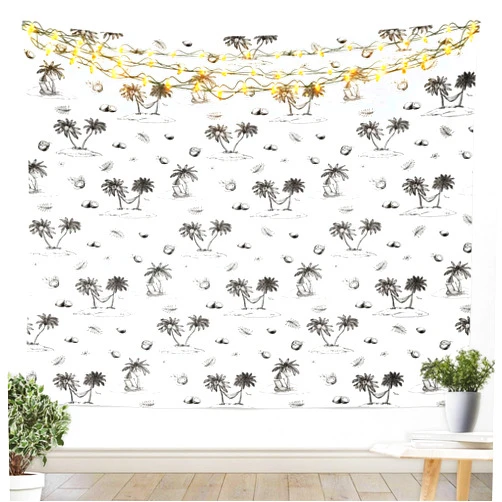 Homewish Grey Coconut Tree Tapestry,Palm Leaves Floral Nature Wall Hanging Art for Kids Girls Boys Home Room Decor,Tropical Holiday Style Wall Blanket,Romantic Hawaii Theme Porch Hangings,51.2x59.1