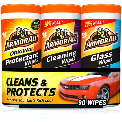 Armor All Protectant, Glass and Cleaning Wipes, Wipes for Car Interior and Car Exterior, 30 Count Each (Pack of 3)