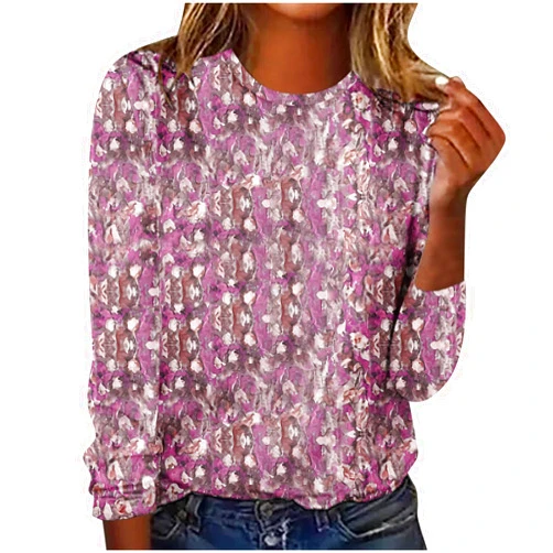 SMIDOW Womens Long Sleeve Shirts Spring Blouse Fall Fashion Tops Tees T-Shirt Slim Fit Tunic Tops Solid Color Plain Top