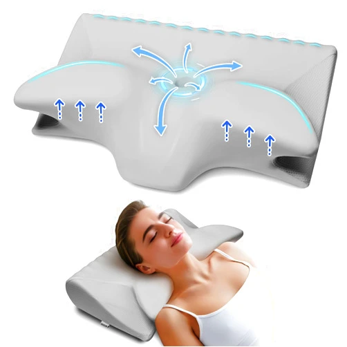 SUFOR Cervical Pillow for Neck Pain Relief, Cooling Contour Memory Foam Pillows Support Odorless Ergonomic Neck Pillow Adjustable Orthopedic Bed Pillow for Side Back Stomach Sleeper with Pillowcase,Grey