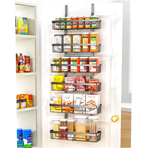 Moforoco 6-Tier Over the Door Pantry Organizers and Storage, Hanging Can Kitchen Basket Organization, Wall Spice Rack Behind Cabinet Door Seasoning Shelves, Back of Home Bathroom Bedroom Door