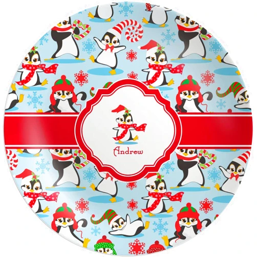 RNK Shops Personalized Christmas Penguins Melamine Plate