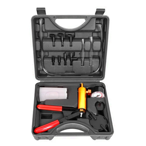 Big RED Torin 16 Piece 2 in 1 Brake Bleeder Kit Hand Held Fluid Vacuum Gauge Pump Test Set with Storage Case, Black, ATRHS-A1998AR