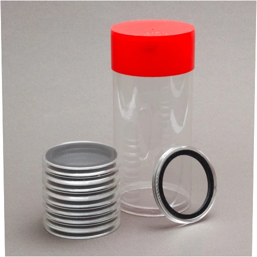 Air-Tite (1) Airtite Coin Holder Storage Container & (10) Black Ring 32mm Air-tite Coin Holder Capsules for 1oz American Gold Eagles and 1oz Gold Krugerrands & Kangaroos