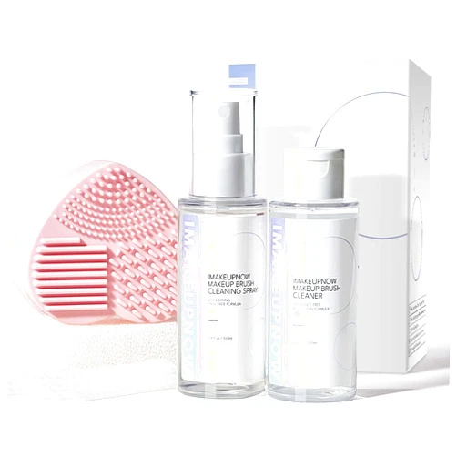 Imakeupnow Makeup Brush Cleaner, Quick Dry Cleaner Spray and Rinse Solution Dual Purpose With Make Up Brush Cleaner Mat Color Removal Sponges Brush Protection Nets For Makeup Brush, 5Pcs Set