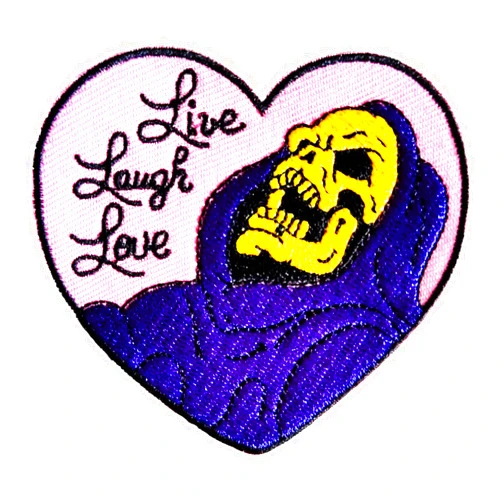 Minason Funny Laugh Skull Heart Iron On Patch, Positive Skull Embroidered Sew On Patches Emblem Badge Applique Repair Patch DIY Craft Accessories for Clothes Jacket Jeans Dress Backpacks