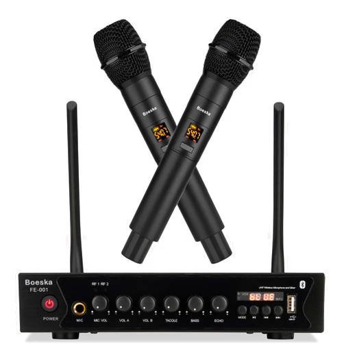 Boeska Wireless Microphone System, 262 ft Range UHF Dual Cordless Handheld Mic Set for Home Karaoke, Singing, Speech, Party, Meeting, Church (Black(No Battery))