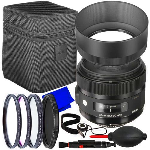 PhoenixPhoto | Sigma Intl Sigma 30mm f/1.4 DC HSM Art Lens for Nikon F + Variable Neutral Density Filter (ND2-ND400), 3PC Multi-Coated Digital HD UV Filter Kit (UV, CPL, FLD) & More (13pc Bundle)