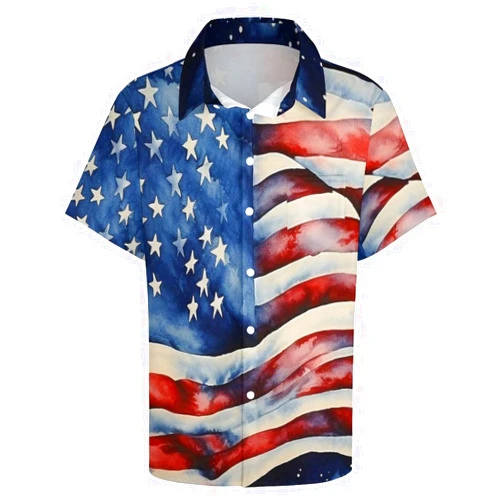 Hehanus Men's American Flag Hawaiian Shirts Patriotic 4th July Shirt Summer Casual Button Down Beach Shirts