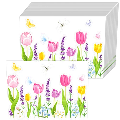 OBUSATT 100Pcs Disposable Tulip Lavender Place Mats Spring Paper Table Mats Summer Vintage Rustic Floral Party Dining Table Decoration Lavender Tulip Butterfly Placemats for Home Kitchen