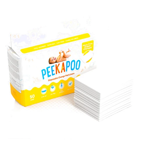 Peekapoo - Disposable Changing Pad Liners (50 Pack) Super Soft, Ultra Absorbent & Waterproof - Covers Any Surface for Mess Free Baby Diaper Changes