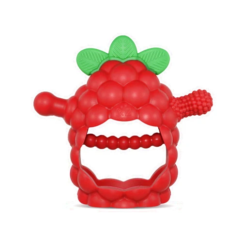 RaZbaby RaZberry Grip Silicone Teether Toy for 3M+ | Drop Resistant Hand Held Teether for Babies and Infants - Designed by Nature with Our Patented BerryBumps Multitextured Design | 3M+, Red