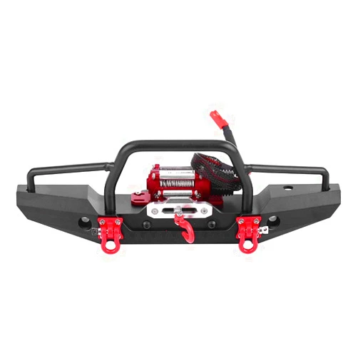 FOSA RC Car Front Bumper with Winch, Aluminum Alloy Front Bumper with Winch Wireless Remote Controller for Traxxas -4 RC Car Crawler Upgrade Part