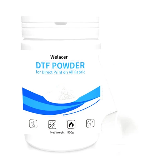 Welacer DTF Powder White Digital Transfer Hot Melt Adhesive 500g / 17.6oz, DTG Pretreat Powder DTF DTG Printer Direct Print on All Fabric Include T Shirt Jeans Cotton Textile etc