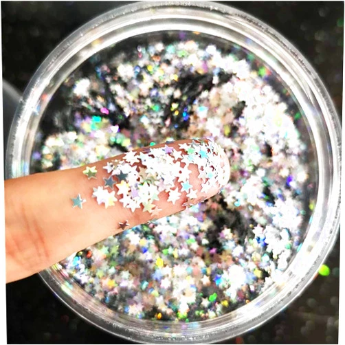 JHuiers Tiny Stars Glitter Confetti 3mm Stars Glitter Laser Sequins for Party Decoration, DIY Crafts, Nail Art, Body Make up - 10g, Holographic Silver