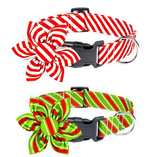 Malier 2 Pack Christmas Dog Collar with Flower, Red Dog Christmas Collar with Buckle Adjustable Cotton Collar for Small Medium Large Dogs Puppy (Small)