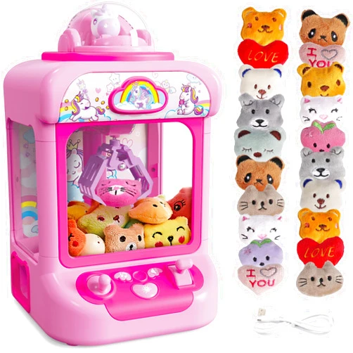 Marlrin Claw Machine for Kids, Mini Vending Machine Girls Unicorn Toys, Candy Grabber Prize Dispenser with Sound & 20 Mini Plush Toys, Electronic Arcade Game Indoor Toy for Home Party Birthday Gifts