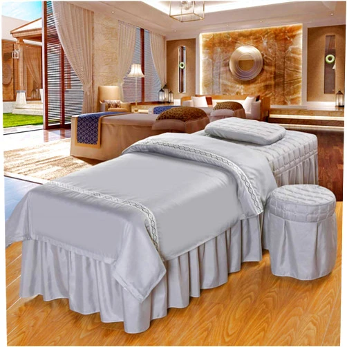 SL-DAM Massage Table Sheet Sets,Beauty Bed Cover Four-Piece Set Soft Cotton Facial Bed Cover Physiotherapy Bed Special Square Head use- Natural-Gray 185x70cm(73x28inch)