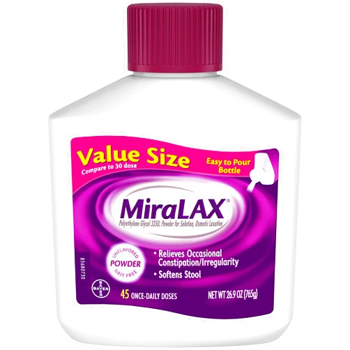 Bayer HealthCare LLC MiraLAX Laxative Powder for Gentle Constipation Relief, #1 Dr. Recommended Brand, 45 Dose Polyethylene Glycol 3350, Stimulant-Free, Softens Stool