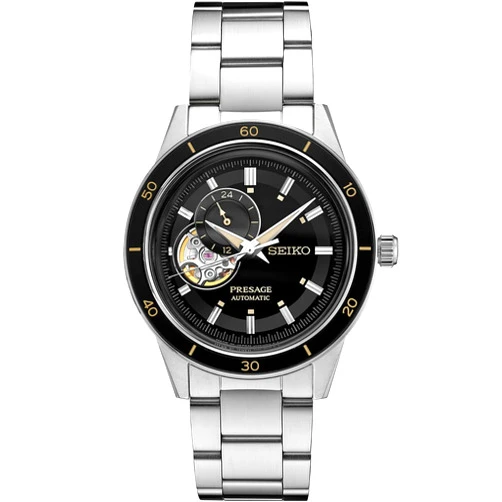 SEIKO SSA425 Automatic Watch for Men - Presage Collection - Black Open-Aperture Dial with Vintage 1960s Watch Inspiration - 50M Water Resistant