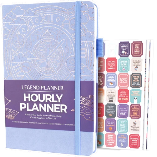 Legend Planner Hourly Schedule Edition – Deluxe Weekly & Daily Organizer with Time Slots. Time Management Appointment Book Journal for Work & Personal Life, Undated, A5 Hardcover – Periwinkle Gold