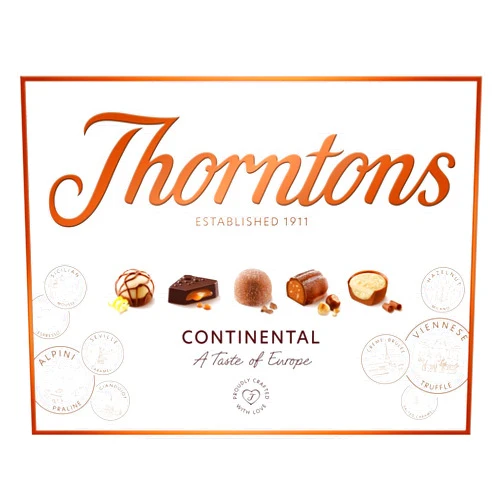Thorntons Continental Chocolate Gift, Perfect for Sharing, Gifts for Women and Men, Unique Flavours Milk, White, Dark Chocolate, 264g