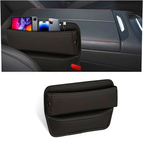 Kutyun Car Seat Gap Organizer, Car Seat Side Pocket Organizer, Premium Leather Car Seat Storage Box, Car Organizers Multifunctional Car Seat Gap Filler for Storing Phones, Glasses, Keys (Black)