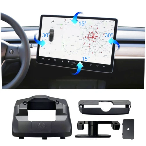 KSPIV Tesla Screen Rotating Holder for Model 3Model Y 2017-2022 Center Panel Adjustment Bracket GPS Navigation Center Console Vehicle Swivel Mount with Four Directions