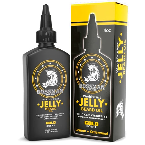 Bossman Jelly Beard Oil for Men (4 oz, Gold Scent) – Softens, Moisturizes & Conditions with Natural Ingredients
