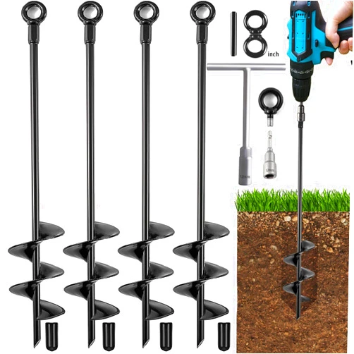 Fabulas Ground Anchors Heavy Duty, Swing Set Anchor Kit 18 Inch 4 Pack Screw in Earth Anchors Trampoline Stakes High Wind Metal Auger Anchor for Shed Tent Carports Securing Animals Camping Mobile Home