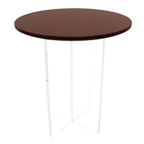 LeisureMod Valore Series Modern Side Table with Round Tabletop and Sturdy Acrylic Cross Base for Living Room and Bedroom, 20 Inch, Walnut