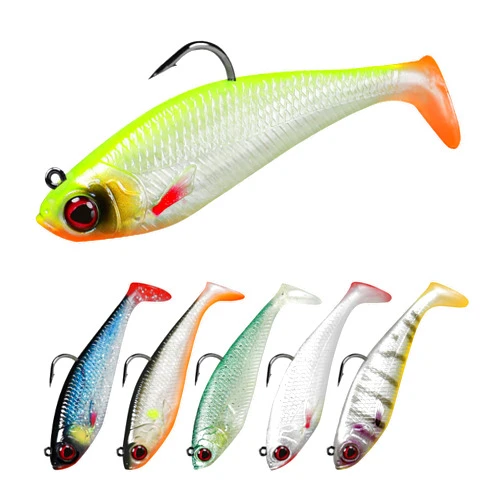 TRUSCEND Pre-rigged Fishing Jig Lures for Freshwater and Saltwater, Innovative Super Durable TPE Bass Lures, Lifelike Shrimp Crayfish Swimbait, Weedless Lure for Crappie Trout Walleye, Keep Separately