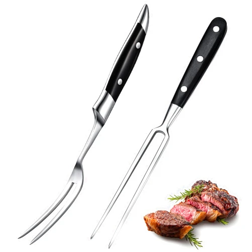CHENGU Carving Fork Meat Fork 2 Pieces Christmas Stainless Steel Serving Fork Cooking Fork with Wood Handle Classic Grill Fork with ABS Handle Xmas Black Kitchen Forks Barbecue BBQ Fork Carving Set, 12 Inch