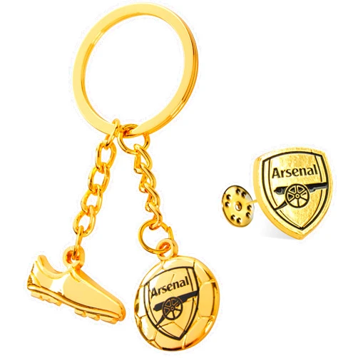 Arsenal F.C. Keyring and Pin Badge Gift Set, Supporters Gear - Football Gifts, Gold