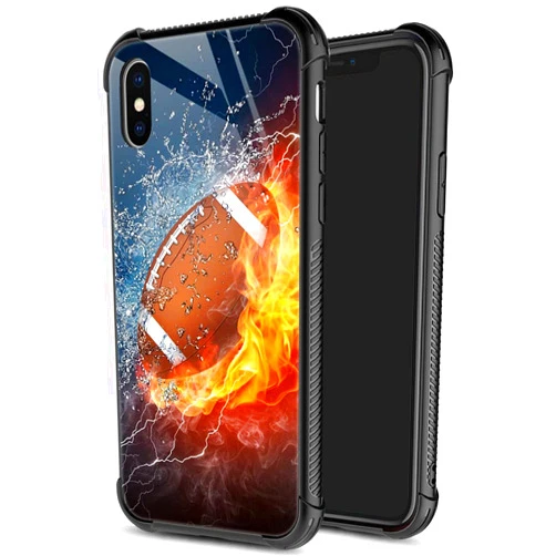 DJSOK Case for iPhone XR,Luxury Pattern Design Shockproof Rugged Cover,Cases for Man Woman-Rugby American Football on fire