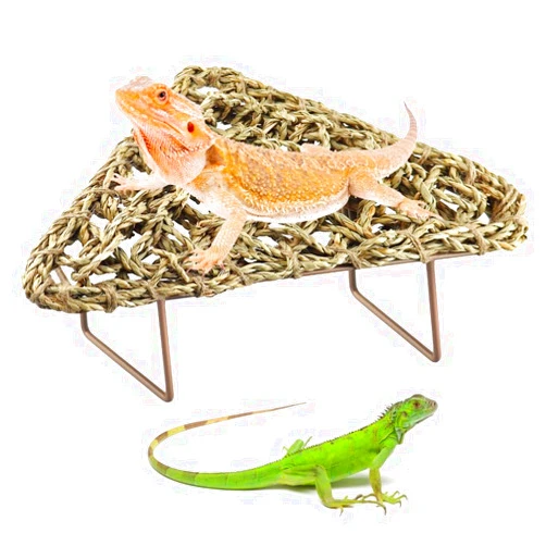 NANEEZOO Bearded Dragon Tank Accessories, Lizard Lounger for Rest, Reptile Hammock Bed with Natural Grass Fibers, Leopard Gecko Lounger Climbing Accessories for Habitats