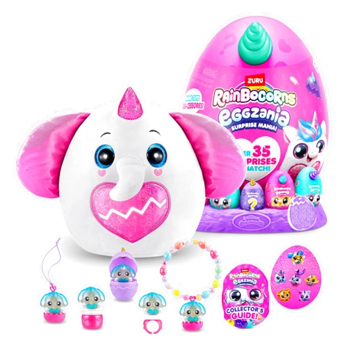 Rainbocorns Eggzania Surprise Mania Series 1 (Elephant) by ZURU, Collectible Plush Stuffed Animal, Surprise Eggs, 5 Mini Eggs, Stickers, DIY Jewelry, Slime, Ages 3+ for Girls, Children