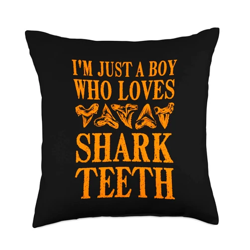 Cute Fish Tooth Collect Paleontology Lover Designs Funny Shark Teeth Hunting Gift Boys Cool Fossil Collecting Throw Pillow, 18x18, Multicolor