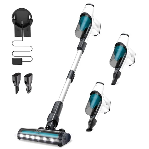 Gevi Cordless Stick Vacuum Cleaner, Vacuum Cleaners for Home with Crevice Tool and Dust Brush, Ultra Lightweight, Up to 45mins Battery Runtime, Quick Clean-Up for Hard Floors, Carpets and Upholstery, White